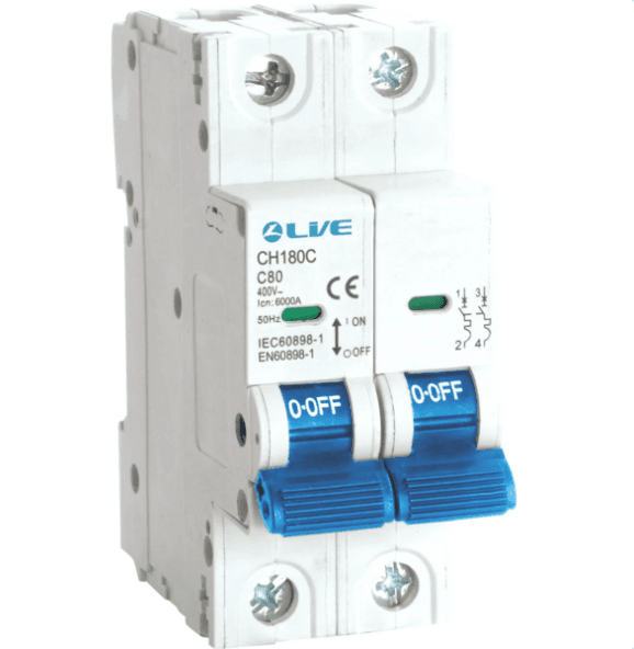 Live CH280C Double Pole MCB 6kA C Curve 80A