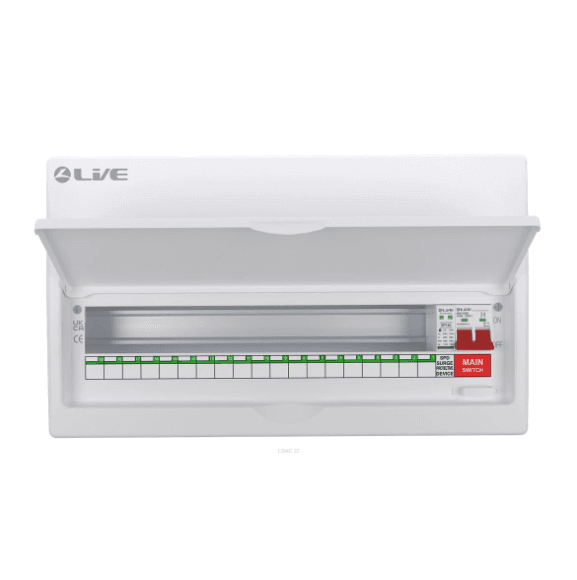 Live LSMC22M-SP 19 Way Metal Consumer Unit 100A Main Switch & SPD