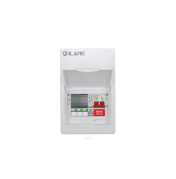 Live LSMC6M-SP 3 Way Metal Consumer Unit 100A Main Switch & SPD