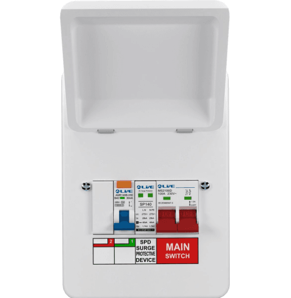 Live MMGU05-SR 5 Way Mini Garage Unit with 40A RCBO Main Switch & SPD