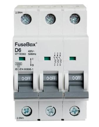 FuseBox MT10D063 Triple Pole 10kA 6A Type D MCB