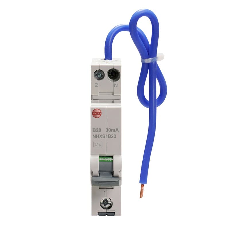 Wylex NHXS1B20 20A 30mA SP Swi. Neutral B Curve 6kA Type A Mini. RCBO