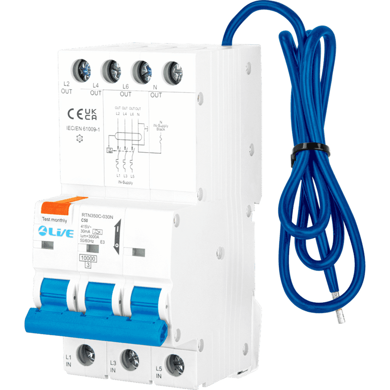 Live Electrical 3P+N 10Amp B Curve 30mA Type A RCBO