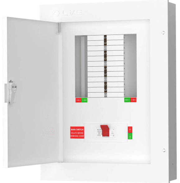 Live TPN08-250 8 Way Distribution Board Three Phase TP&N 250A Main Switch