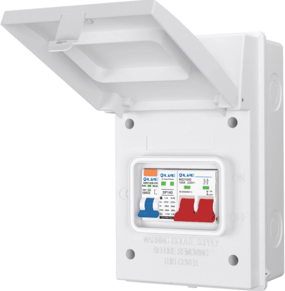 Live AGU4-SR/W 4 Way Metal Enclosure with 40A RCBO Main Switch & SPD IP65
