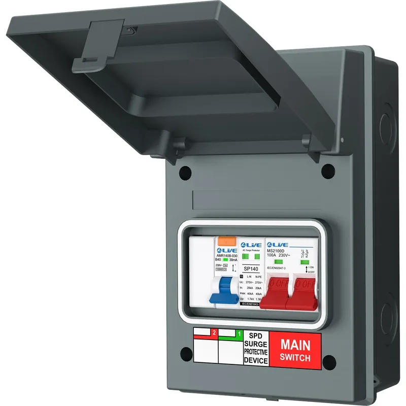 Live AGU5-SR/G 5 Way Metal Enclosure with 40A RCBO Main Switch & SPD IP65