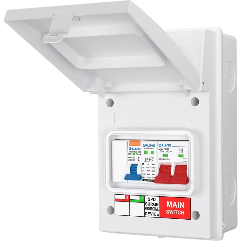 Live AGU5-SR/W 5 Way Metal Enclosure with 40A RCBO Main Switch & SPD IP65