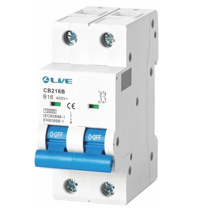 Live CB206B Double Pole MCB 10kA B Curve 6A