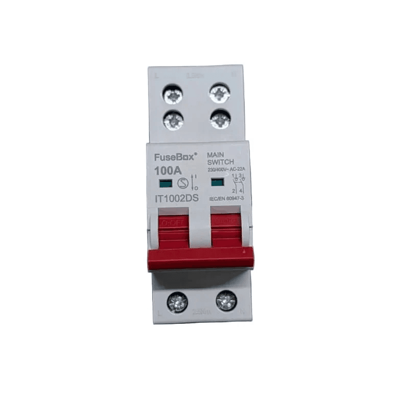 FuseBox IT1002DS 100A Double Pole Main Switch with Dual Screw Terminals