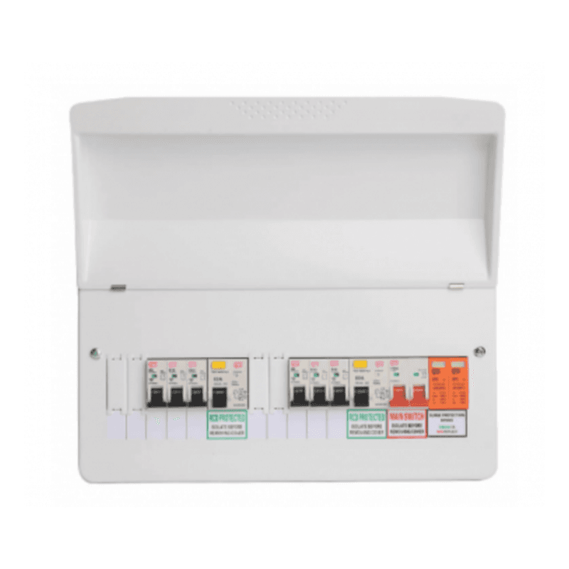 Fusebox F210PMXA 18 Module 10 Way Populated + 100A Switch, 2x80A Type A 30mA RCD & T2 SPD & 6xMCB’s