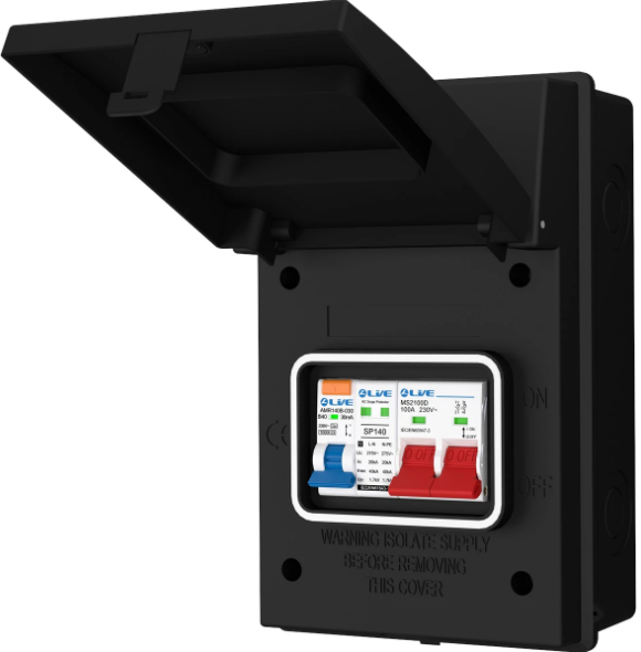 Live AGU4-SR/B 4 Way Metal Enclosure with 40A RCBO Main Switch & SPD IP65