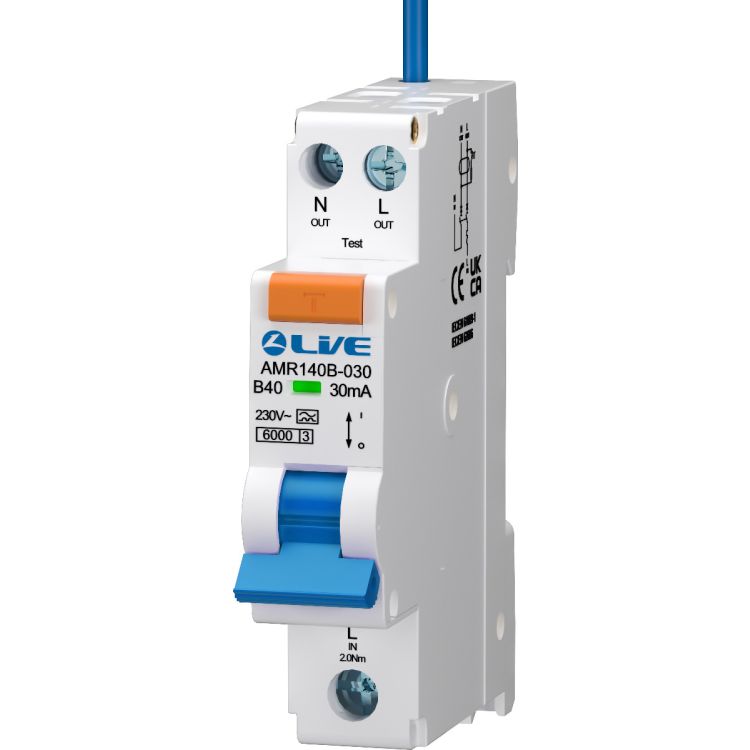 LIVE Electrical AMR110B-030 Single Module 10A B Curve 30mA Type A Bidirectional Mini RCBO