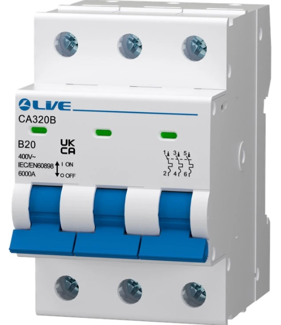 Live CA310B Triple Pole MCB 6kA B Curve 10A