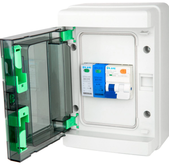 LIVE Electrical LEV440SP-P 4 Way IP65 Plastic EV Charging Unit with 40A Type A DP RCBO C Curve & 20/40kA 1P+N Surge Protective Device