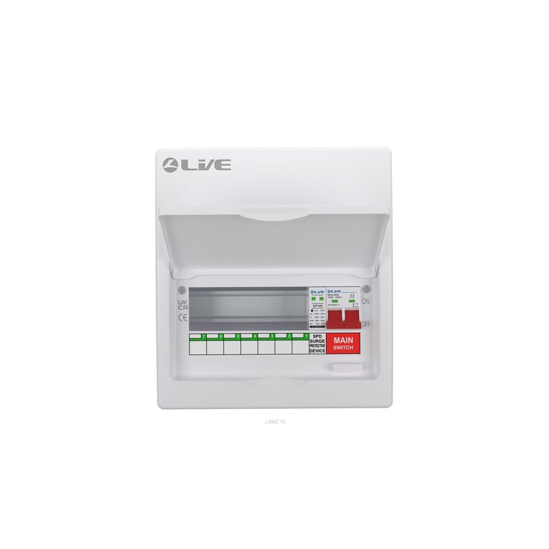 Live LSMC10M-SP 10 Way (7 Usable Way) Metal Clad Surge Protection Consumer Unit 100A Main Switch