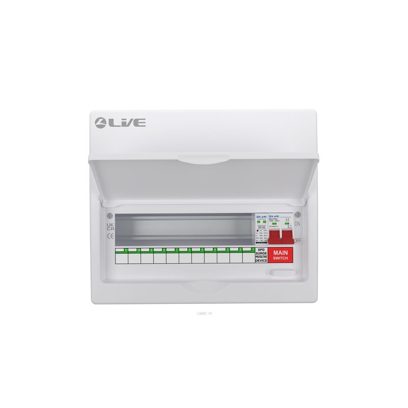 Live LSMC14M-SP 14 Way (11 Usable Way) Metal Clad Surge Protection Consumer Unit 100A Main Switch