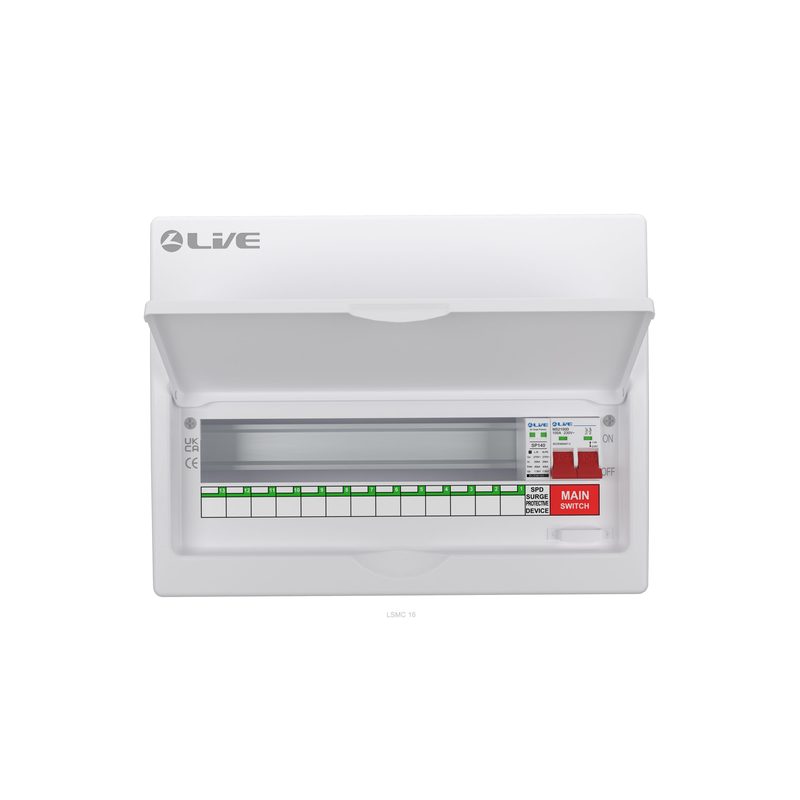 Live LSMC16M-SP 16 Way (13 Usable Way) Metal Clad Surge Protection Consumer Unit 100A Main Switch
