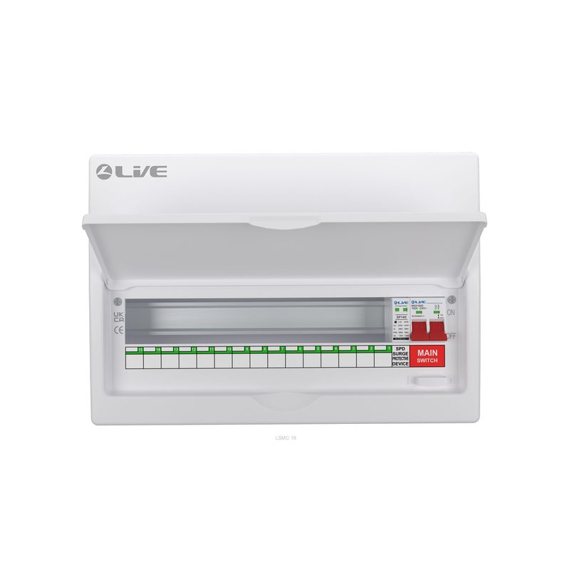 Live LSMC18M-SP 18 Way (15 Usable Way) Metal Clad Surge Protection Consumer Unit 100A Main Switch