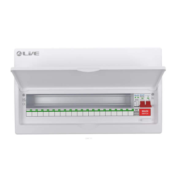 Live LSMC24M-SP 21 Way Metal Consumer Unit 125A Main Switch & SPD