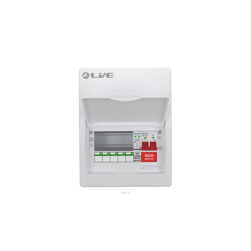 Live LSMC8M-SP 8 Way (5 Usable Way) Metal Clad Surge Protection Consumer Unit 100A Main Switch