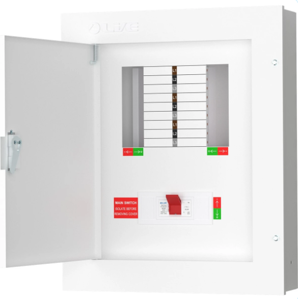 Live TPN06-250 6 Way Distribution Board Three Phase TP&N 250A Main Switch