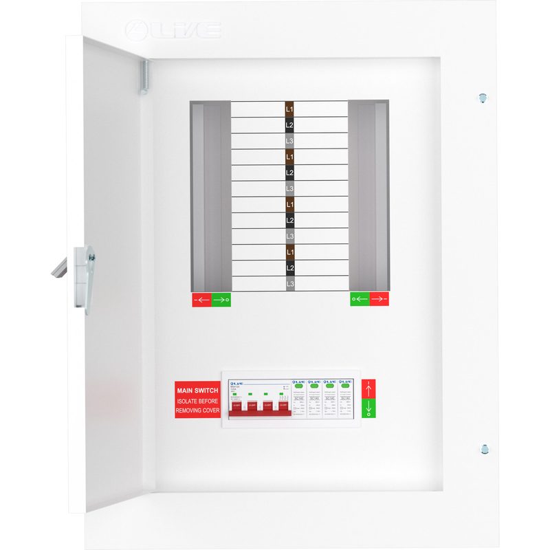 Live Electrical TPN08-125S 125 Amp 8 Way TPN Distribution Board with SPD