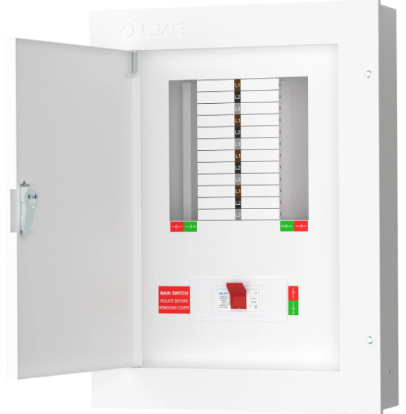 Live TPN08-250 8 Way Distribution Board Three Phase TP&N 250A Main Switch