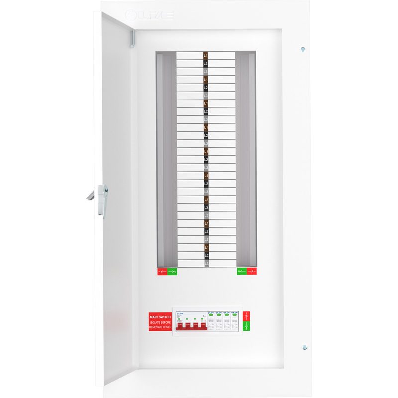 Live Electrical TPN18-125S 125 Amp 18 Way TPN Distribution Board with SPD